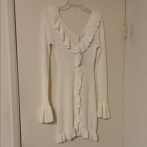 Meshki White Ruffle Long Sleeve Dress